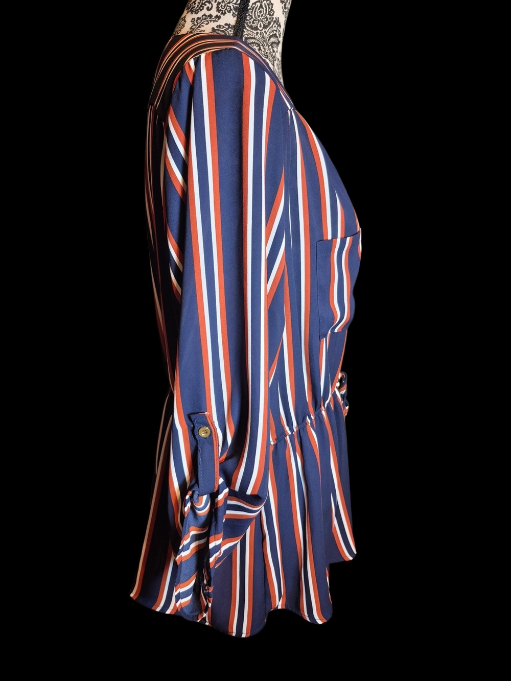 Justify Navy Striped Zip-Front Drawstring Blouse - Picture 6 of 6